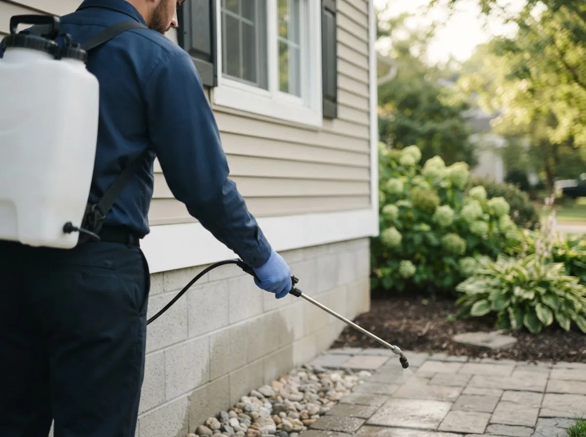 Pest control technician inspecting a home in Waskish, MN